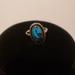 Rare Native American Vintage Sterling Silver Turquoise Ring 7.75" F11 
