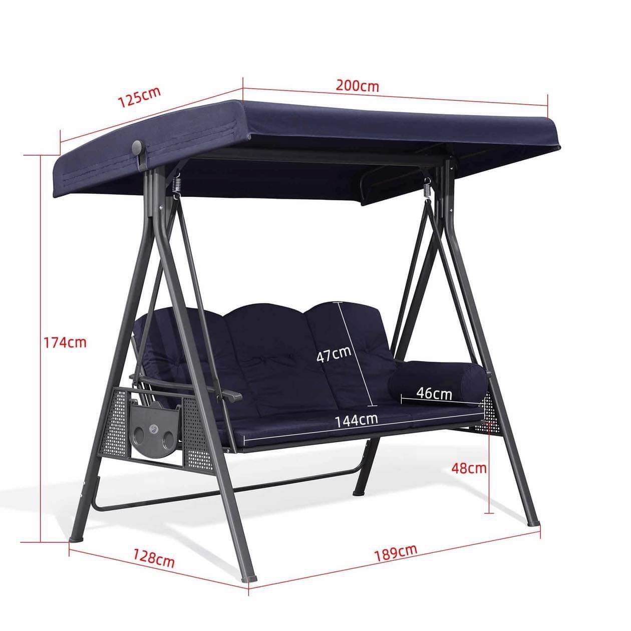 Outdoor Porch Swing with Stand, 3-seat Swing Chair