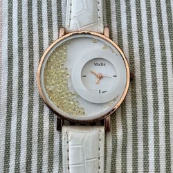 MxRe Analog Wristwatch Pink Buckle Band Rose Gold Tone Floating Gold  Crystals