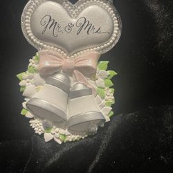 Kurt Adler 4” High Mr & Mrs Ornament Heart With Bells