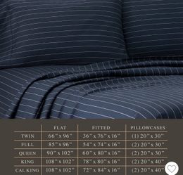 Jeremiah Brent Home Full Cotton Sateen Sheet Set Chalk Indigo Stripe
