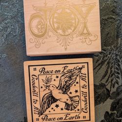 Fancy Message Of Joy And Peace On Earth Goodwill Dove, Wood Mounted Ink Stamps