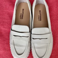 Bottero Comfort White Leather Loafers Women's Size 7 EUR 38 Casual Flat Shoes