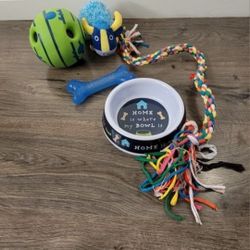 Dog Toy Bundle. Dog Rope/ bowl. Wobble Wag Giggle Dog Ball. Pet Toys. For small/ medium size breeds. Clean. Gently Used.