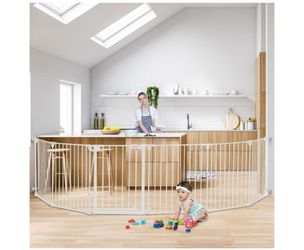 Brand new COMOMY 150" Extra Wide Baby Gate with Door, Dog Gates for The House Doorways Fireplace, Auto Close Baby Fence Play Area, Walk Through Pet Ga