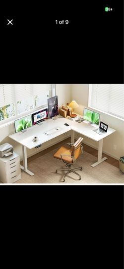 New 63" Electric L-Shaped Standing Desk - Reversible Corner Desk, White/Black