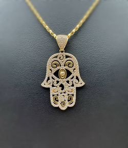 Jewelry 10k solid yellow gold Hamsa CZ 1.1CTW Pendant charm