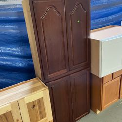 (In Store) Tall Dark Wood Stacked Cabinet
