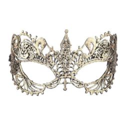 New Metallic Gold Lace Filigree Masquerade Mask with Ribbon Ties