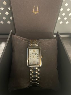 Bulova small Two-Tone rectangle Mop LInk Watch