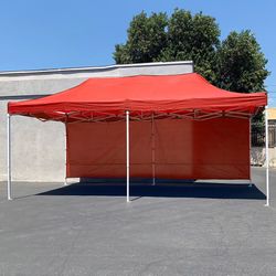 (New) $205 Heavy Duty 10x20 FT Easy Popup Canopy with (2) Sidewalls, Color Blue or Red