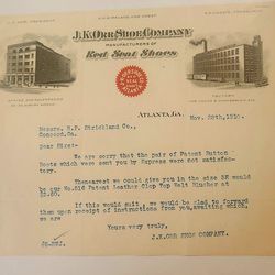 1910 Atlanta J.K. Orr Shoe Company Letter To Client