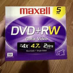 Maxell DVD-RW 4.7GB 4X 2 HRS ReWritable Data Video Blank Discs 5 Pack Sealed