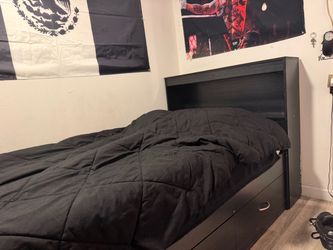 Twin Bed Frame with Storage and Bookcase Headboard