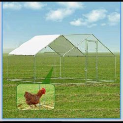 Large Metal Chicken Coop, 9.2'W x 24.9'L x 6.5'H Walk-in Poultry Cage, Chicken Run Pen House with Waterproof Anti-Ultraviolet Cover for Yard, Outdoor 
