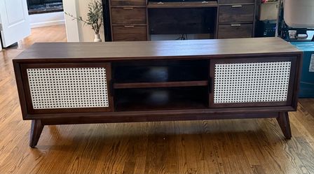 Mid-Century Modern TV Stand with Cane Doors