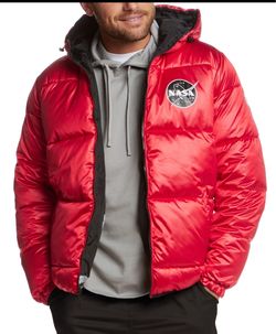 NASA Red Puffer Jacket with Hood