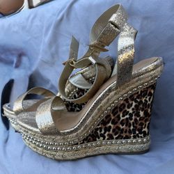 Wedge Heels Leopard Gold