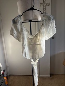 White Puff Sleeve Crop Top with Tie