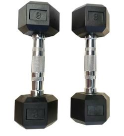 8LB 1-Pair(2pieces) HDRS Rubber Coated Solid Cast Iron Dumbbell with Contoured Chrome Handle, Hexagon Head