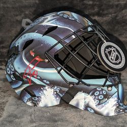 Awesome Philipp Grubauer Autographed Goalie Helmet - Seattle Kraken - Full Size!