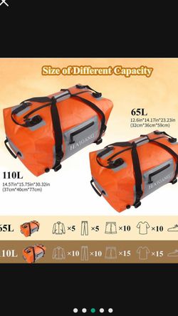 70L/110L Waterproof Duffel Bag, Large Capacity, Adjustable Thickened Straps  and Handles, Zip Closure, Air Valve Keeps Equipment Safe, Perfect For