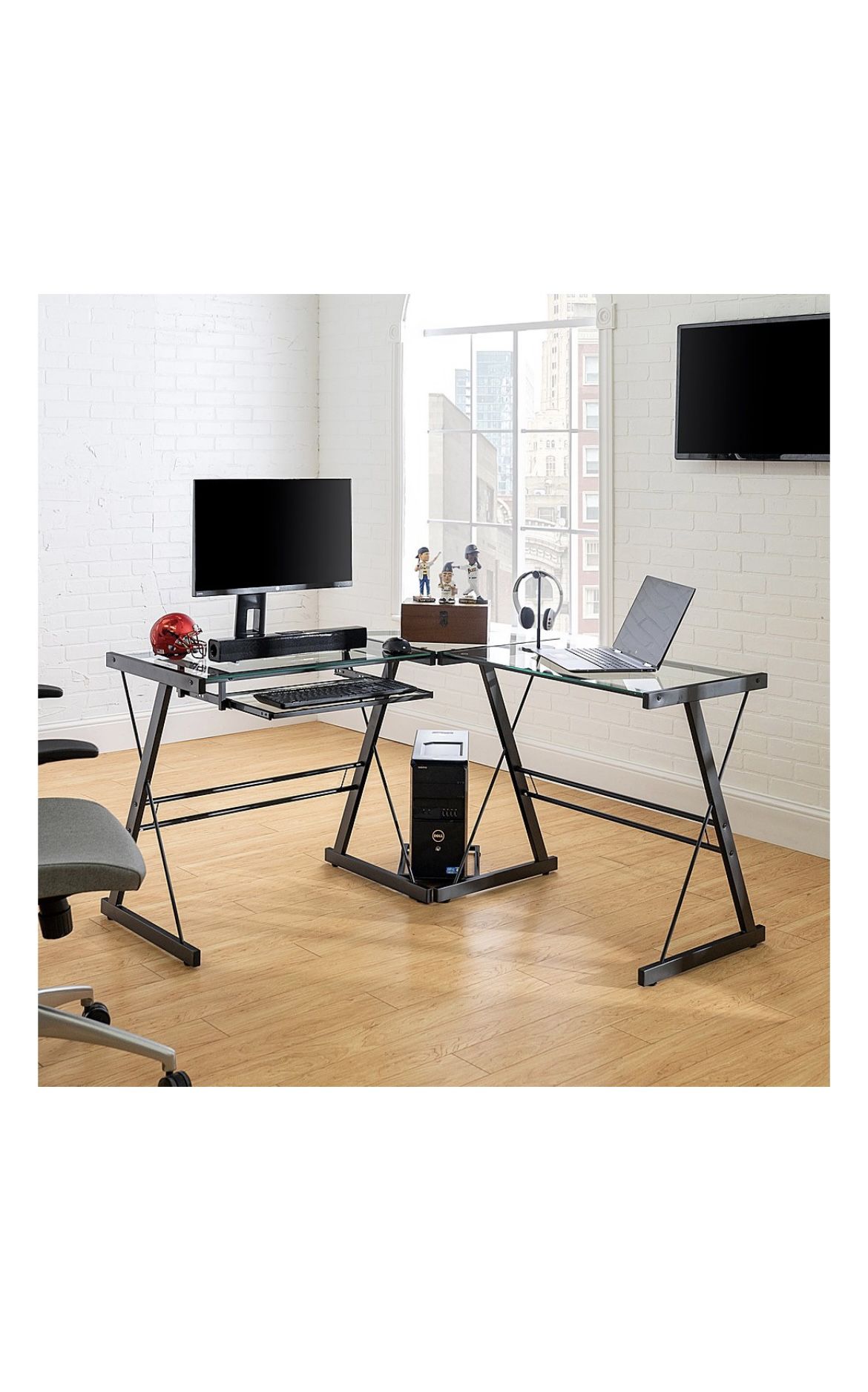 Walker Edison - L-Shaped Modern Glass Corner Computer Desk - Black Clear