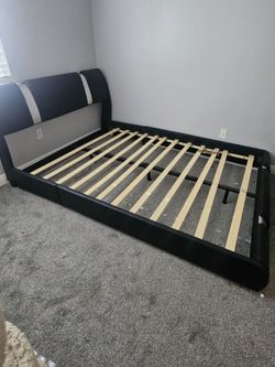 Queen bed frame black and silver