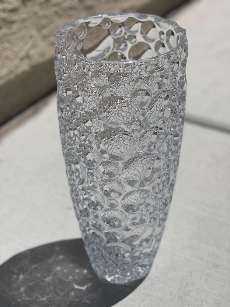 Czech Lead Crystal Vase Clear Tall, Button, Coin Heavy Glass