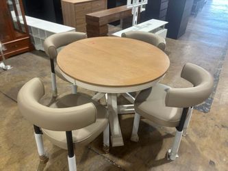 54" Round Extendable Dining Table - Wood Mid Century Modern 4-6 seats, with Mid-Century Dining Room Chairs Set of 4,