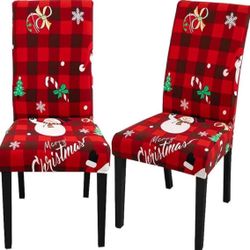  Christmas dining chair covers Set Of 6  stretch removable dining chair covers, protective slipcovers for Christmas,