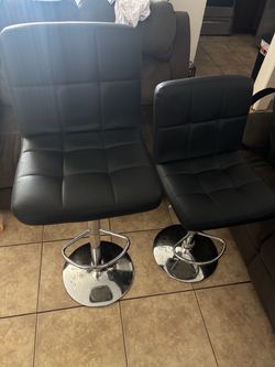 Black Faux Leather Adjustable Bar Stools – Set of 2
