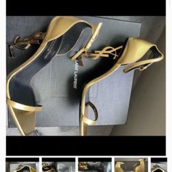 Gold Open Toe S. Laurent (Paris) YSL Heels 