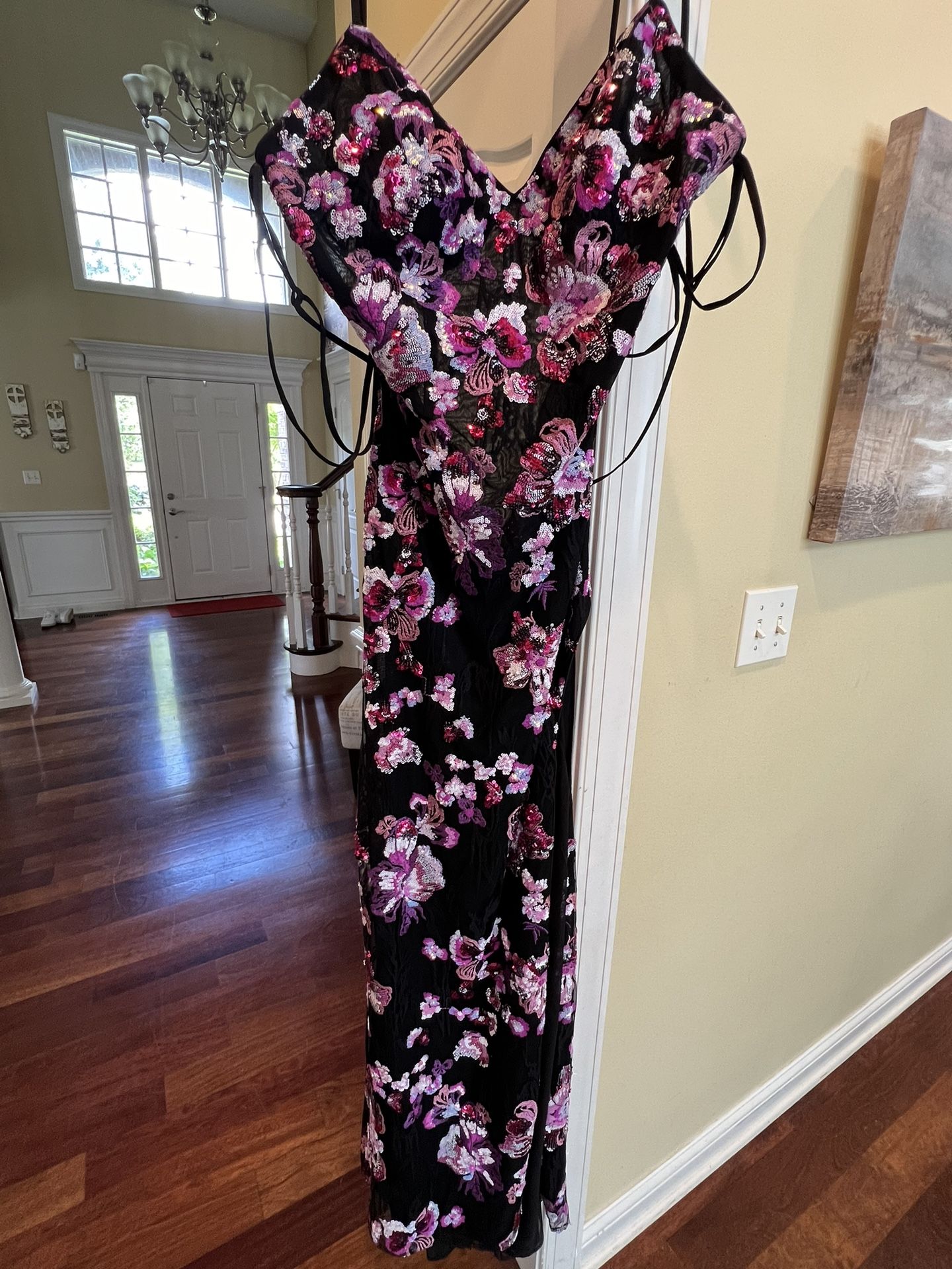 Black With Purple Design Prom Dress