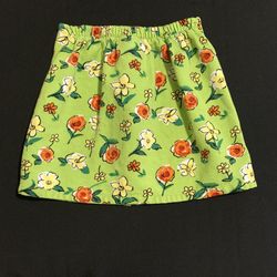 Vintage 90s Girls Lime Green Floral A Line Skirt Size 8/Medium 100% Cotton Cute