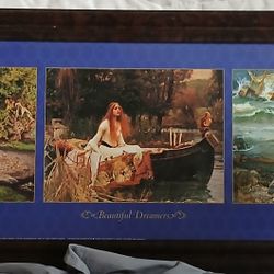"Beautiful Dreamer" trio of prints, wood & glass frame