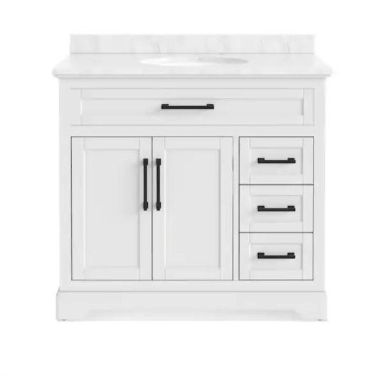 36" Bathroom Vanity With Carrara Marble Top