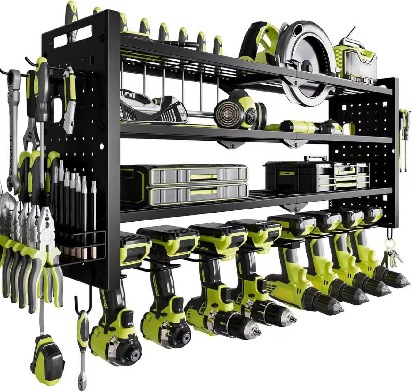 32” Power Tool Organizer Wall Mount,4 Layers Large Capacity Tool Rack (BLACK/YELLOW)