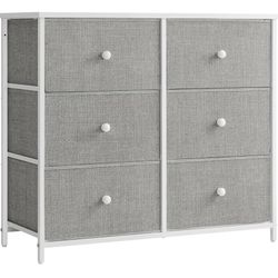 SONGMICS Bedroom, Chest, 6 Drawer, Closet Fabric Dresser with Metal Frame, 11.8”D x 31.5”W x 27.1”H, Light Gray  Retails:$65 My price:$40 Located Hesp