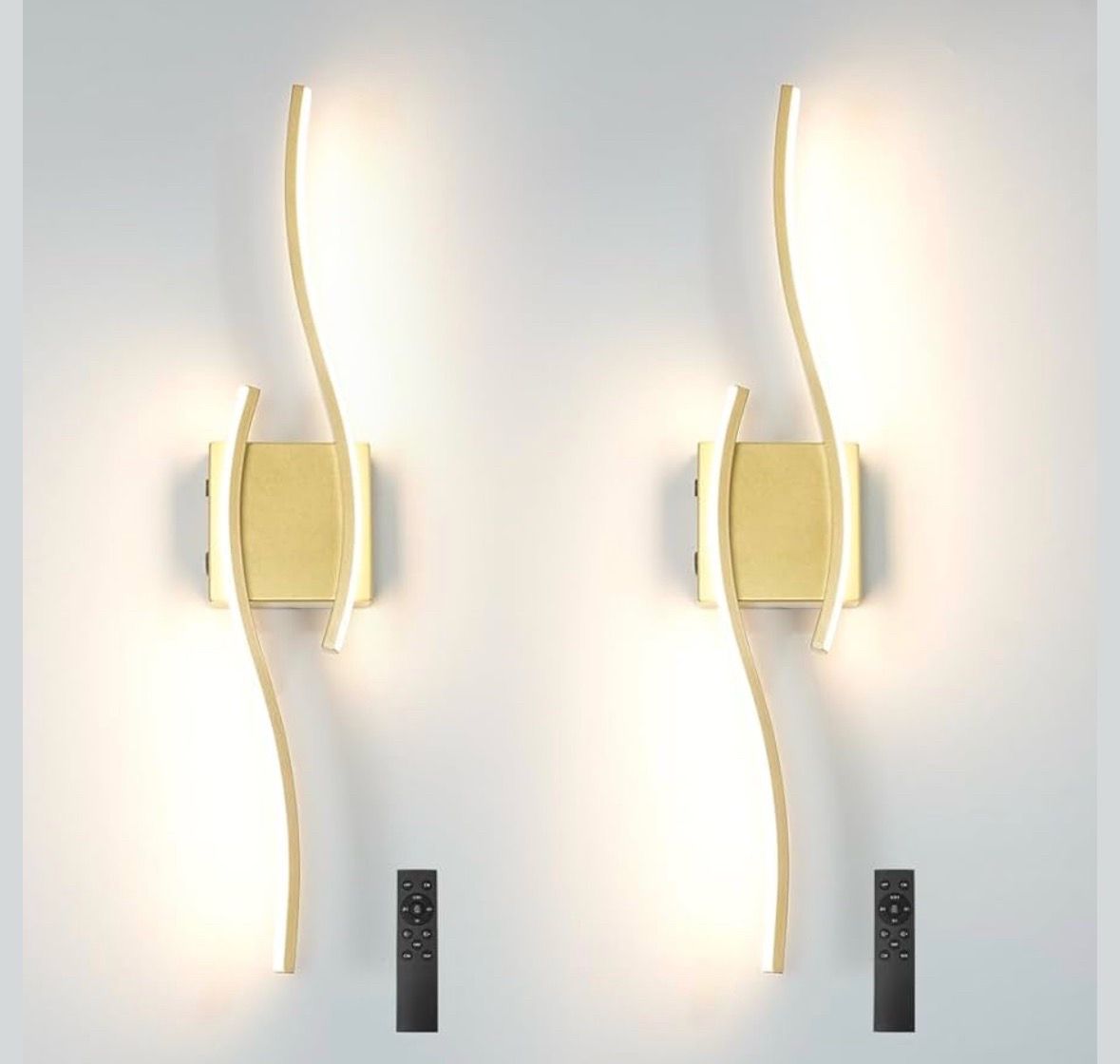 Battery Operated Wall Sconce Set of 2, Gold USB Rechargeable Wall Sconces, Dimmable Cordless Battery Wall Sconces with Remote Control, LED Wireless Li