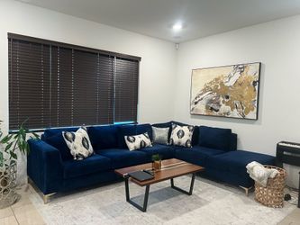 Dark blue velvet Sectional sofa  11ft X 8ft