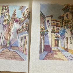 Two Vintage signed E. Diaz Watercolor? Of cordoba SPAIN 