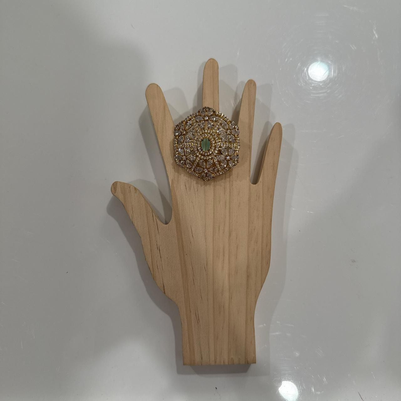 New | Indian Luxury Gold Sea Green Flower AD Adjustable Ring