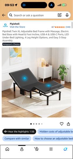 Pipishell Twin XL Adjustable Electric Bed Base with dual massaging and mattress and mattress topper included.
