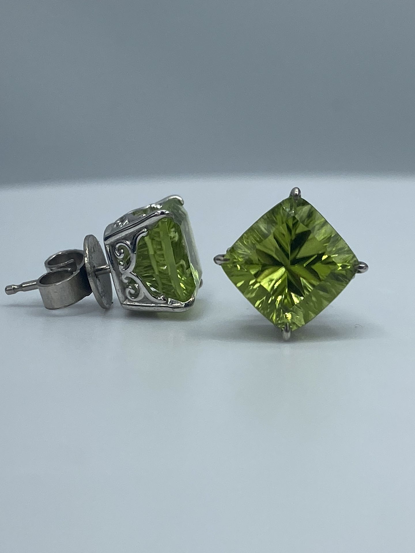 Peridot Earrings & Solid 14K White Gold