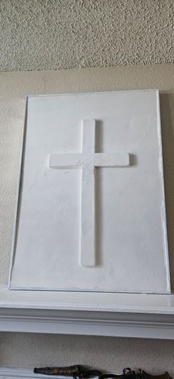 Plaster stone carved cross by Jamey Alexander of Fort Worth, Tx
