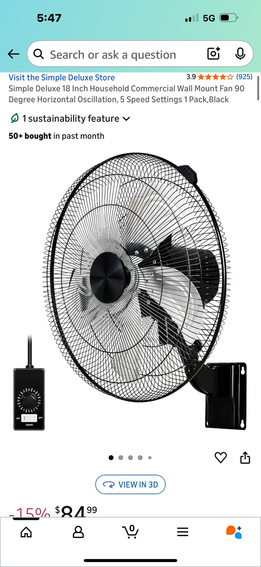 Commercial Wall Mount Fan 90 Degree Horizontal