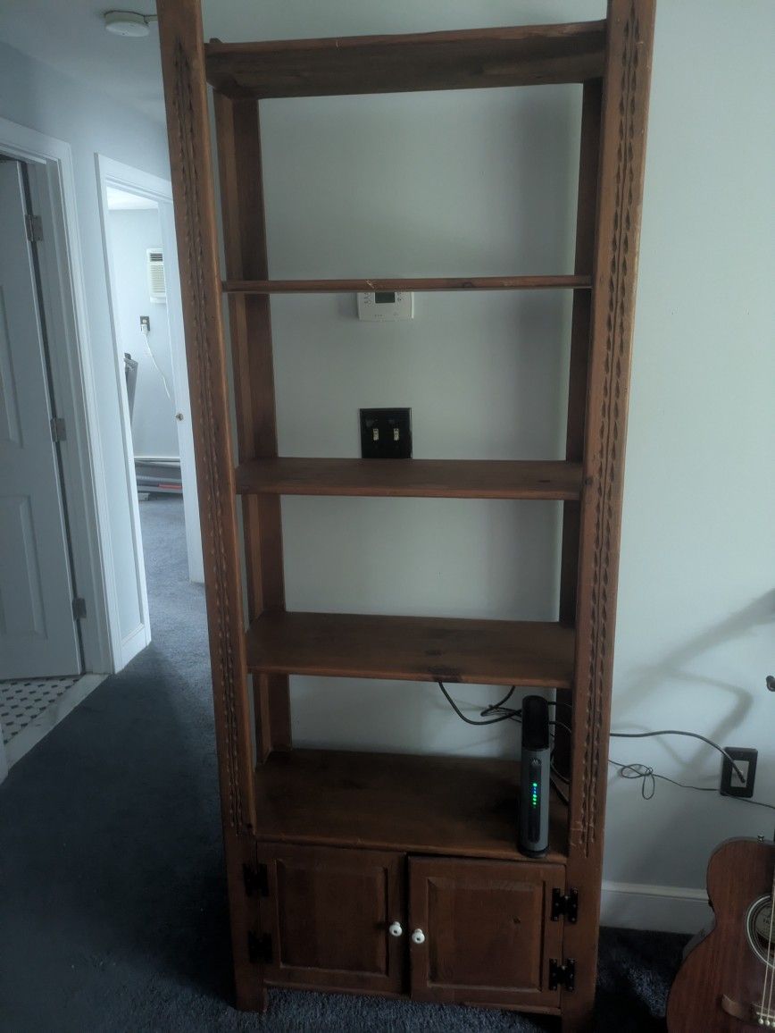 Rustic solid wood shelf with cabinet