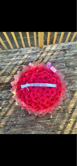 Large Red Rose Bouquet with I Love You Ribbon