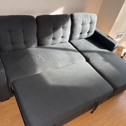 Blue/Gray Sleeper Sofa with Right Side Chaise Storage  $600 